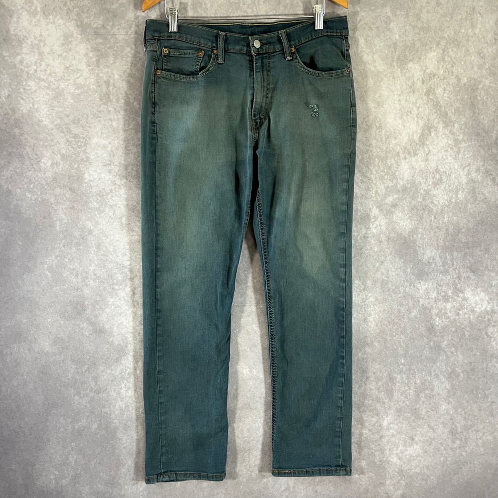 Levi 527 Slim Bootcut Jeans Mens 32x30 Teal Blue Distressed Denim 05527-0593